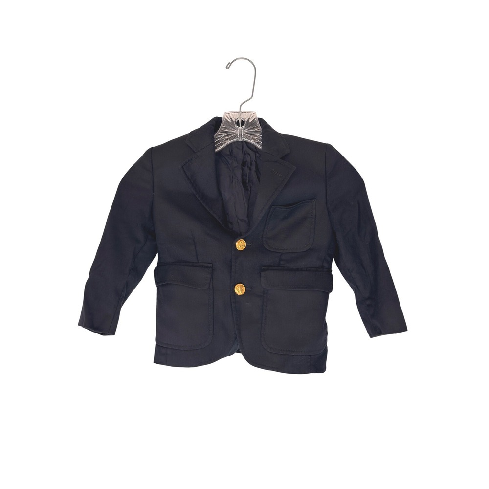 Brooks Brothers Fleece Loro Piana Boy's Blazer Black Wool Gold Button Size 4